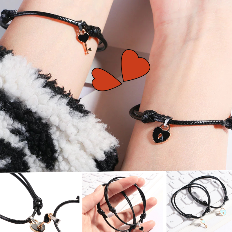 【♡Lovely girls house♡】2pcs / lot, New Arrival Couple Bracelet Necklace Set Alloy Key Heart Lock Charm Bracelet Handmade Jewelry Rope Bracelet Lovers Gifts Couple Bangle for Women and Men adjustable