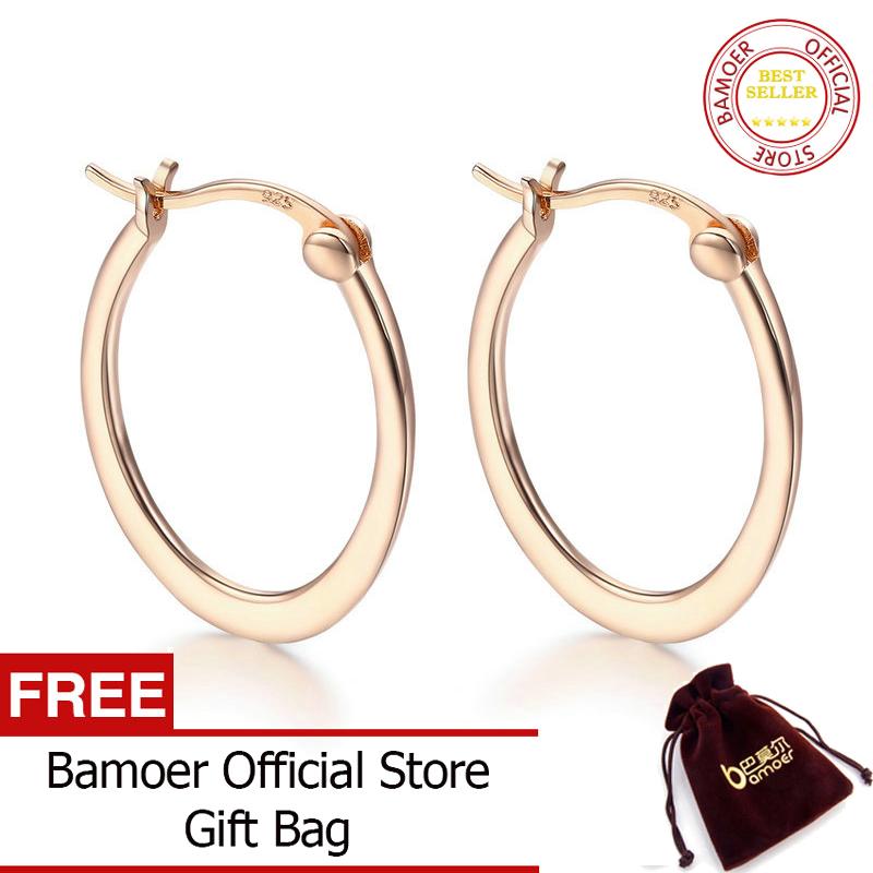 BAMOER Authentic 925 Sterling Silver Classic Round Circle Big Hoop Earrings for Women Sterling Silver Earrings Jewelry SCE478 Dec