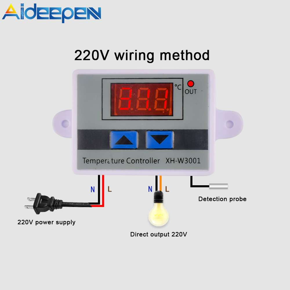 Aideepen XH-W3001 Microcomputer Digital Temperature Controller Thermostat Intelligent Electronic Temperature Control Switch Digital Display 12/24/220V