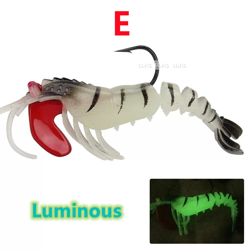 1 Pcs 12.0G/9.0CM  Shrimp Fishing Lure Lead sinker Udang Luminous Shrimp Hooks Baits Sinking  Fishing Baits