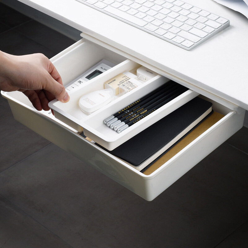 [XINLANYASHE drawer type table top storage box desktop storage box desk storage rack drawer multipurpose drawer sundries box No punching, drawer boxes under desk cabinets, under desks, hidden drawer boxes. under the storage table,Japanese-style punch-free paste cabinet table under the drawer box desk bottom hidden box drawer under the table storage box,]