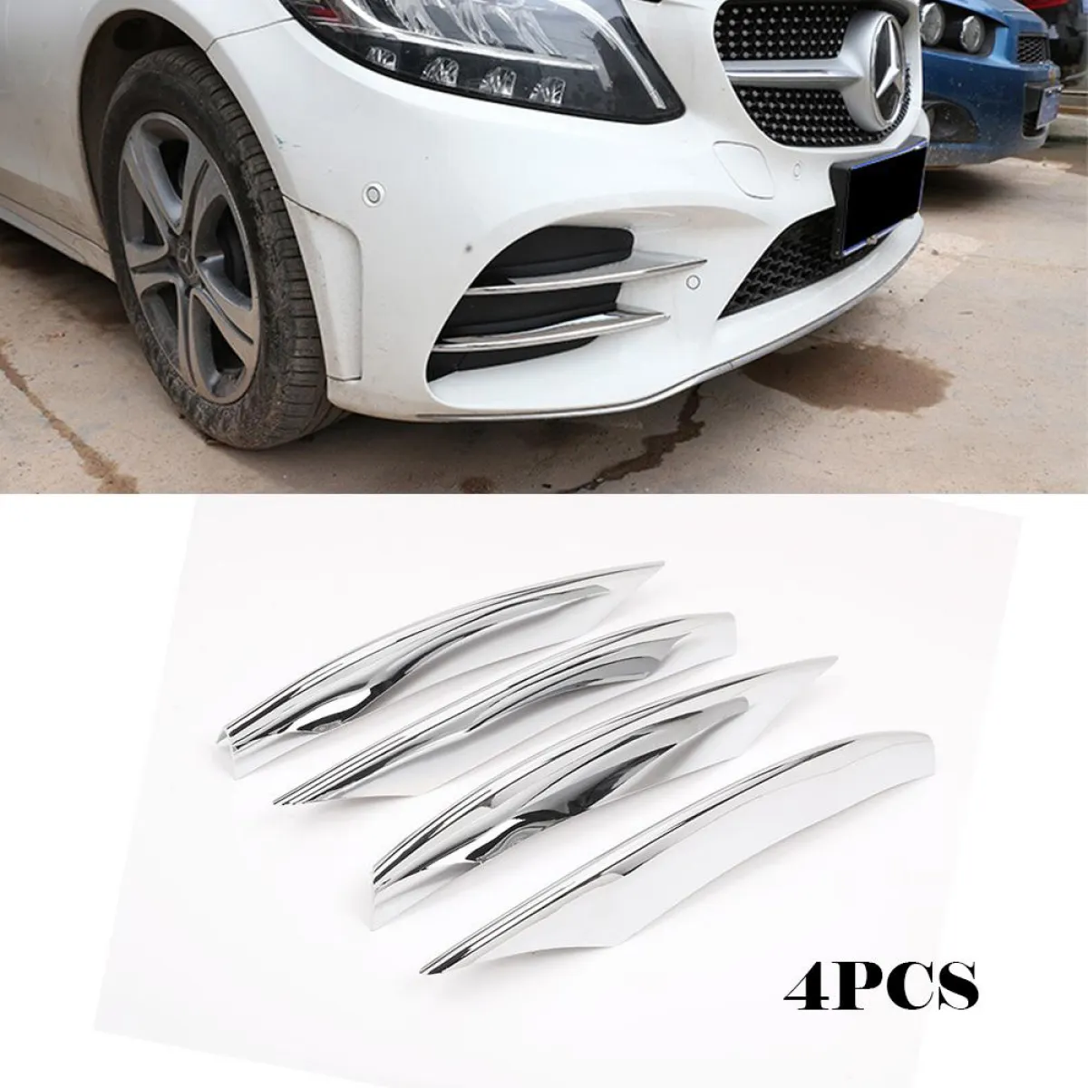 Car Front Fog Light Grille Cover Trim For Mercedes Benz C Class W4 W5 C180 C0 C300 19 Front Fins Blades Chrome Silver Lazada