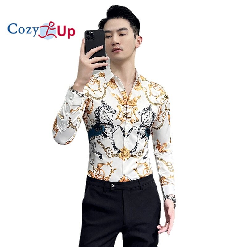 Cozy Up Áo Sơ Mi Dài Tay Vải Batik Polyester Phong Cách Anh Quốc Dáng Ôm Cho Nam