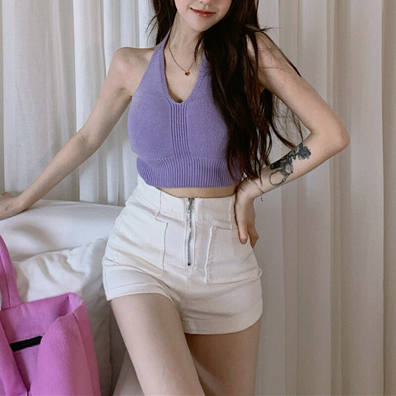 Beautifultime Áo Ba Lỗ Dây Phong Cách Tiktok Cho Nữ, Áo Hở Eo Dệt Kim Màu Trơn Cổ Chữ V Không Tay Hợp Thời Trang