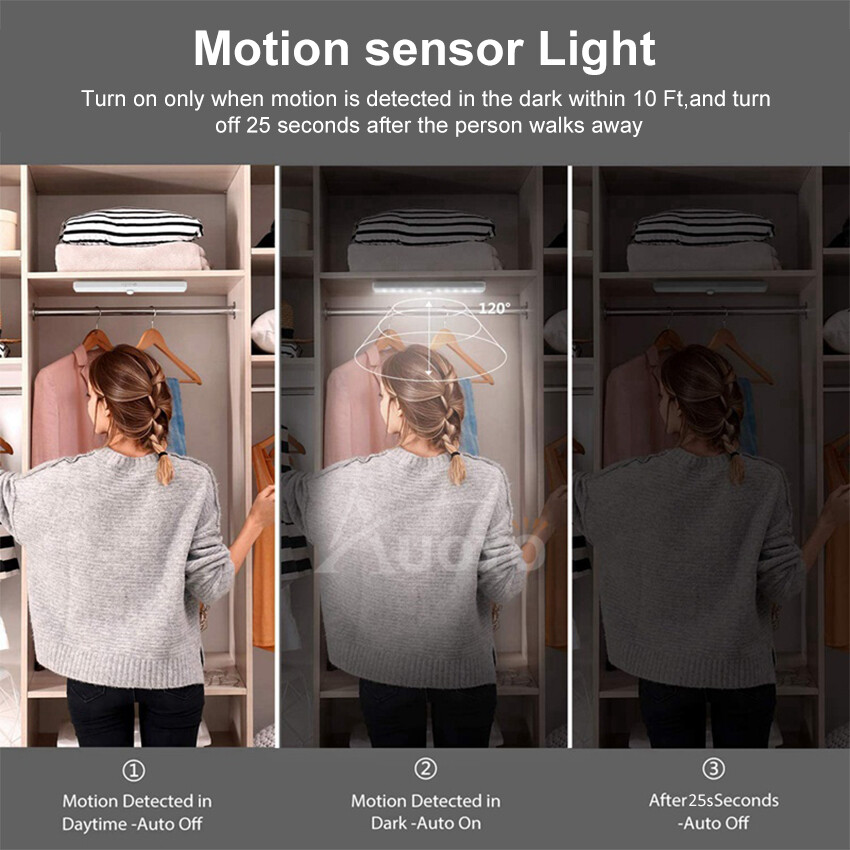Auoyo Magnet LED Light Desk Lights Wireless Wall Lights Wardrobe Night Light Motion Sensor USB Lamp Bar Lighting for Dormitory Kitchen Bathroom Bedroom Stairs Cabinet Cupboard Strip Lights Handheld Flashlight 2 Modes White Warm Light