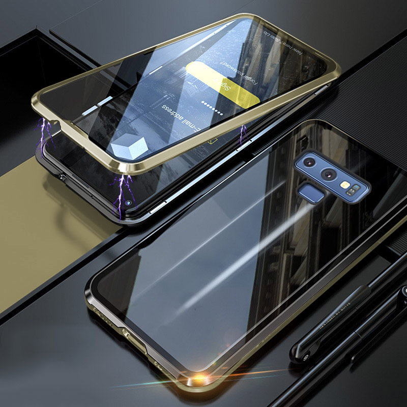 Dành Cho Samsung Galaxy Note 9 Mặt Kính Đôi Từ Tính 2 Trong 1 Ốp Kim Loại Hút Kính Cường Lực Đôi Khung Nhôm Vỏ Lật Bảo Vệ Sốc Đẹp
