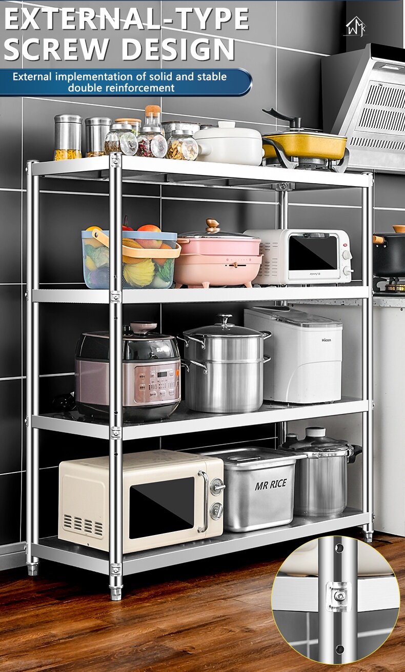 NINI Stainless Steel Kitchen Rack Shelf Rak Microwave Oven Multipurpose Multi layer Organizer Value RackBoltless Rack Home Store Warehouse Rack Multi layer Organizer Microwave rack Rak Store Storage R...