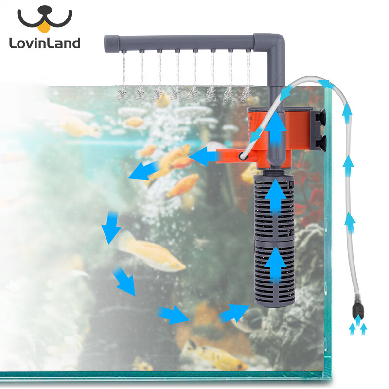 [Lovinland] Small Aquarium FilterMini Aquarium Three-in-one Built-in Submersible Pump Aeration Pump Filter Pump (5W)