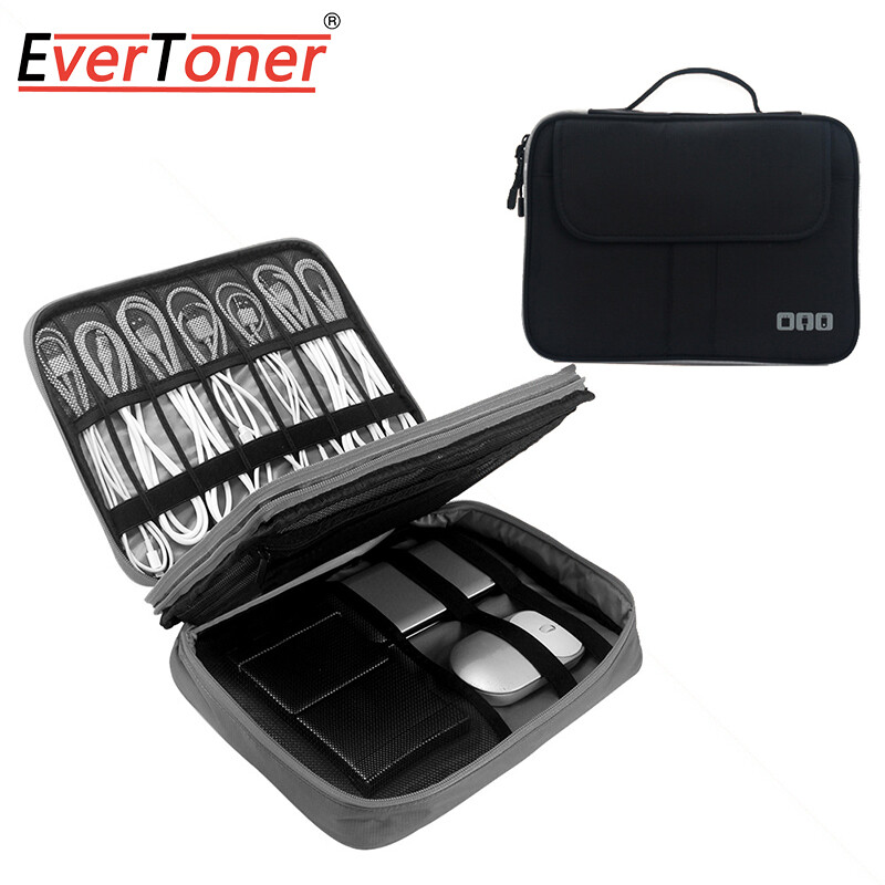 EverToner Multi-Function Cable Storage High Capacity Double Layer Travel Digital Storage Bag Gadget Organizer Pouch