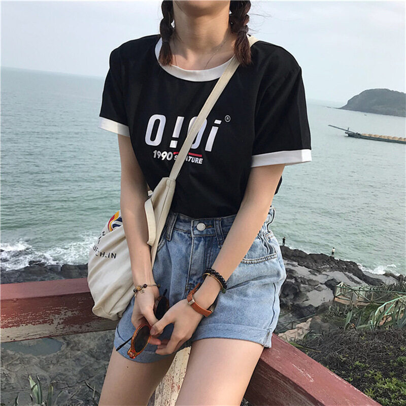 Summer New Womens Letter Short Sleeved T Shirt Womens Loose Bottoming