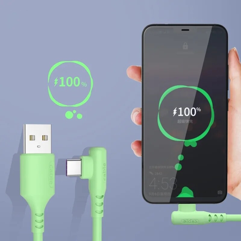 5A Cáp sạc USB 90 độ nhanh chóng sạc Micro USB Type C dây dữ liệu Silicone lỏng dòng cho Android/IOS/điện thoại USB bền ngày Cáp
