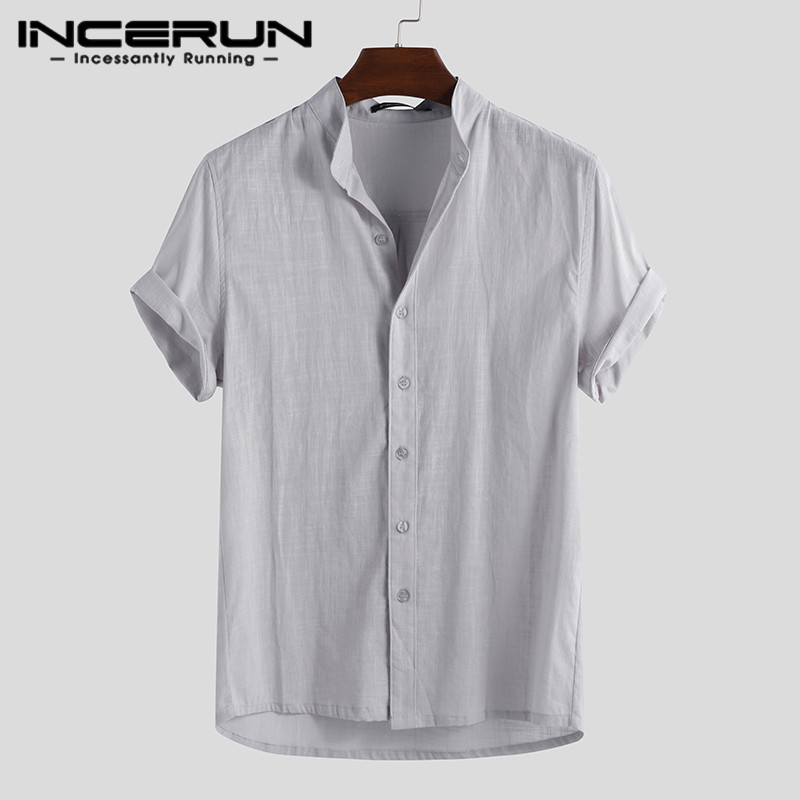 Lissome INCERUN Men Linen Short Sleeve 