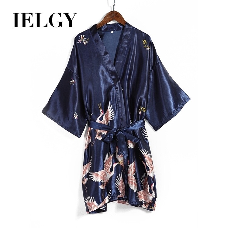 IELGY Women's Silk Crane Bathrobe