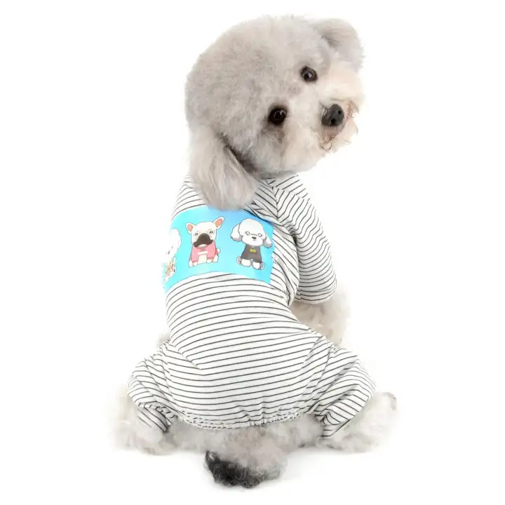Piyama Anjing Peliharaan Anjing Cetak Bergaris T Shirt Jumpsuit