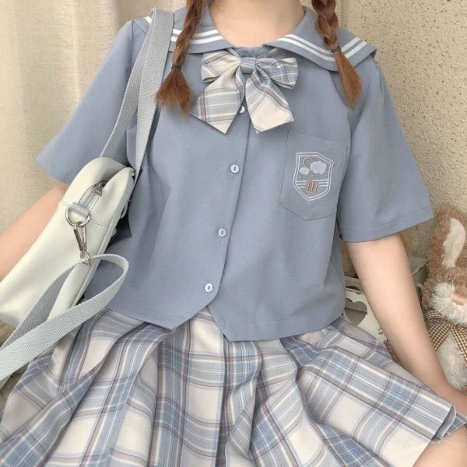 Señorita Japanese College Style JK Original Genuine Pleated Skirt High Waist Skirt Sailor Suit Plaid Skirt Short Skirt + Short-sleeved T-shirt Two-piece Suit/single Short-sleeved Shirt