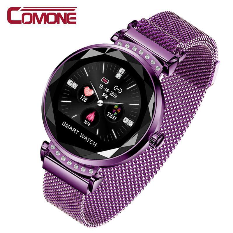 Comone 2019 Terbaru Fashion H2 Wanita Smartwatch 3D IPS Kaca Berlian Heart Rate Tekanan Darah Monitor Tidur Hadiah Terbaik Wanita Jam Tangan Pintar untuk IOS Android