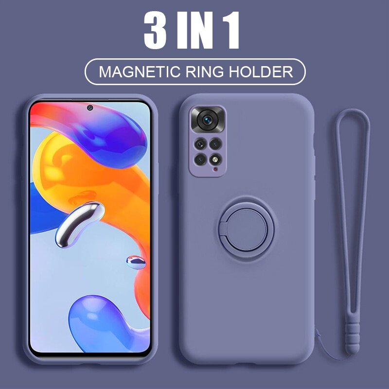 Ốp Lưng Xiaomi Mi 12 Redmi Note 11 11S Pro Plus + 5G Poco X4 Pro Silicone Lỏng Mềm Sang Trọng Với Giá Đỡ Nhẫn Nam Châm Ốp Chống Sốc Dây Đeo Miễn Phí