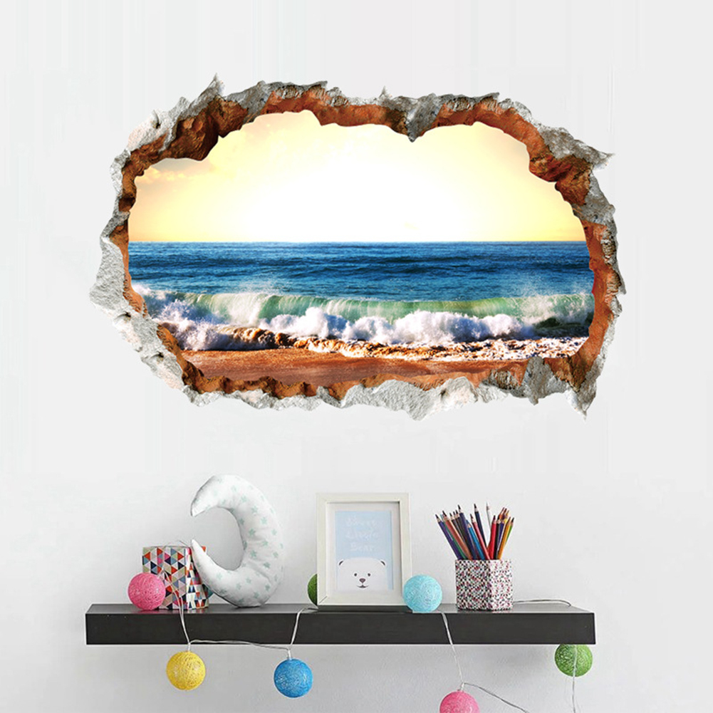 Miếng dán 3D trang trí tường in hình kiểu biển - intl
