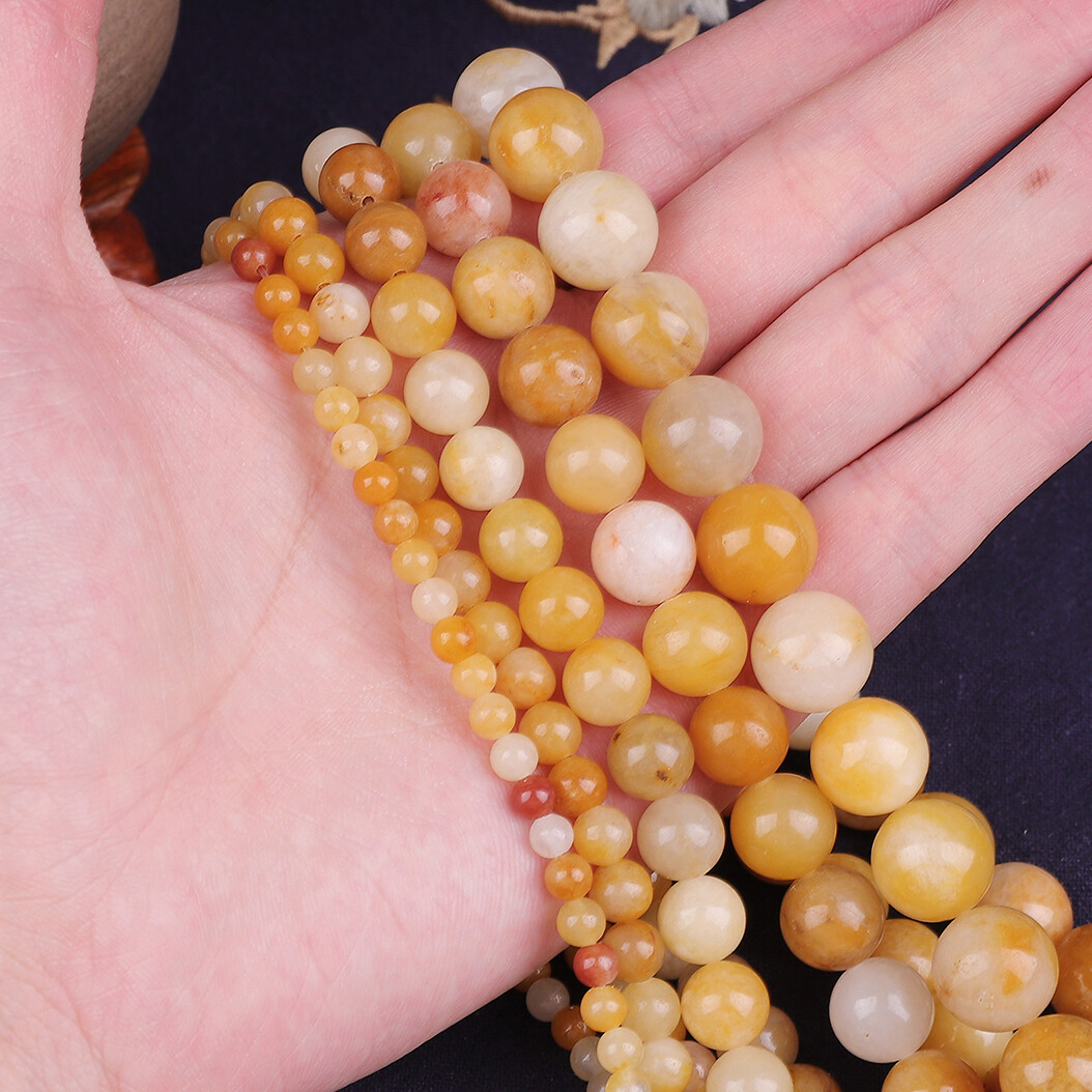 Natural Yellow Jade Beads 4/6/8/10/12mm Round Natural Stone Beads For Fashion Bracelet Making DIY Jewelry Necklace Accessories