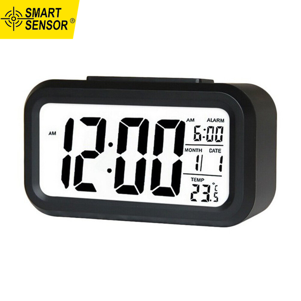 Smart Digital Alarm Clock with Date and Temperature Snooze Button on Top Battery Operated Rectangle Desk Clock with Night Light for Bedroom Kids Children Girls Boys