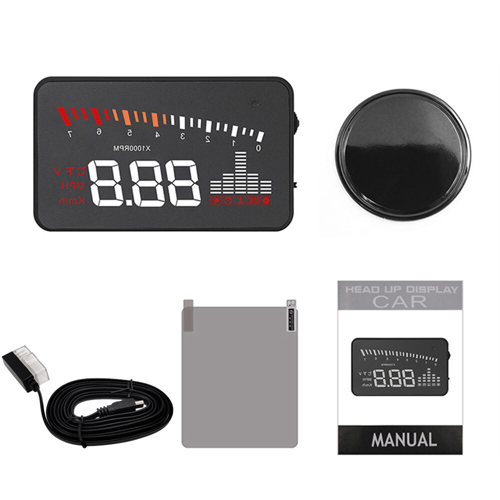 Jpk【hàng có sẵn】 X5 xe Màn hình hiển thị trên kính chắn gió HUD OBD II EOBD tự động kết hợp hệ thống cảnh báo quá tốc độ máy chiếu kính chắn gió Điện áp ô tô cảnh báo tốc độ