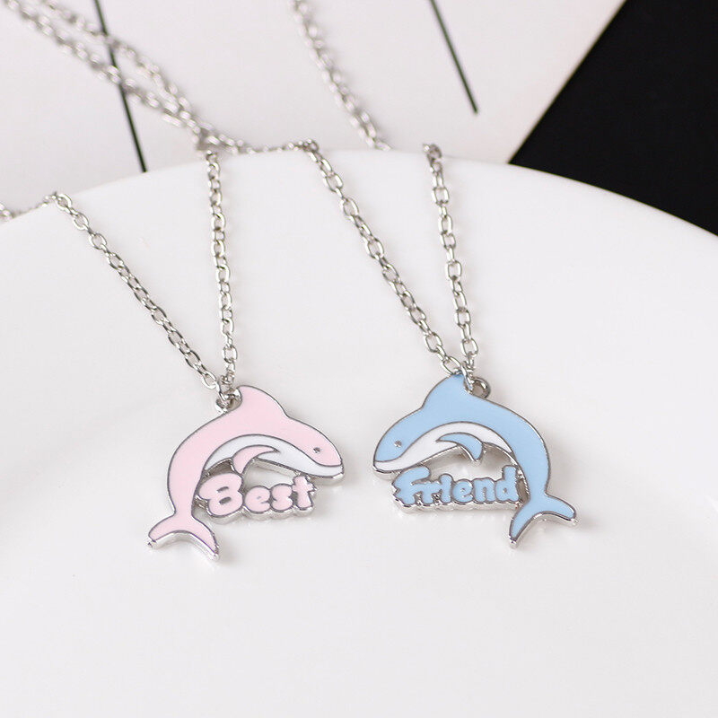 New 2022 Friendship Cute Animal Small Dolphin Pendant Necklace Best Friend Birthday Choker Gift