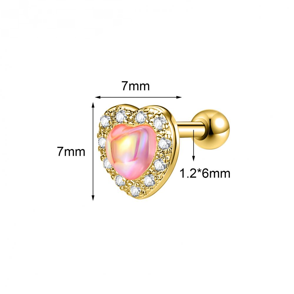 ZS 1 Piece Cute Stainless Steel Stud Earring Moon Heart Copper Ear Studs Cz Crystal Earring for Women Girls Gold Silver Plated Fashion Earring Jewelry