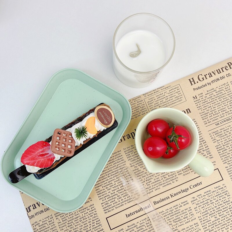 Khay Hình Chữ Nhật Bằng Rơm Lúa Mì Sáng Tạo Đĩa Mì Ống Sushi Tráng Miệng Bộ Đồ Ăn Bát Khay Đựng Trái Cây