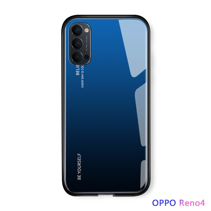 Hontinga Casing Case For OPPO Reno 4 Reno4 Case Luxury Aurora Rainbow Casing Gradient Series Case Shockproof Tempered Glass Back Cover Hard Case For Girls Women