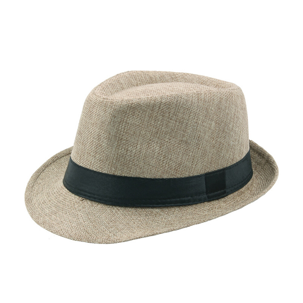 chenx Men Solid Color Wide Brim Fedora Felt Hat Panama Cap Boater Summer Beach  Sunhat