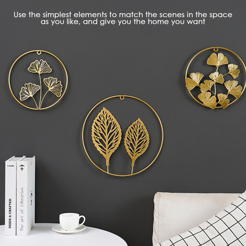 [2021 New] Nordic Style Iron Art Golden Leaf Shape Wall Hanging Decoration Creative Metal Round Wall Shelf Decor For Bedroom Living Room