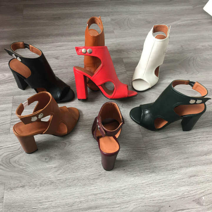 ladies red block heel shoes