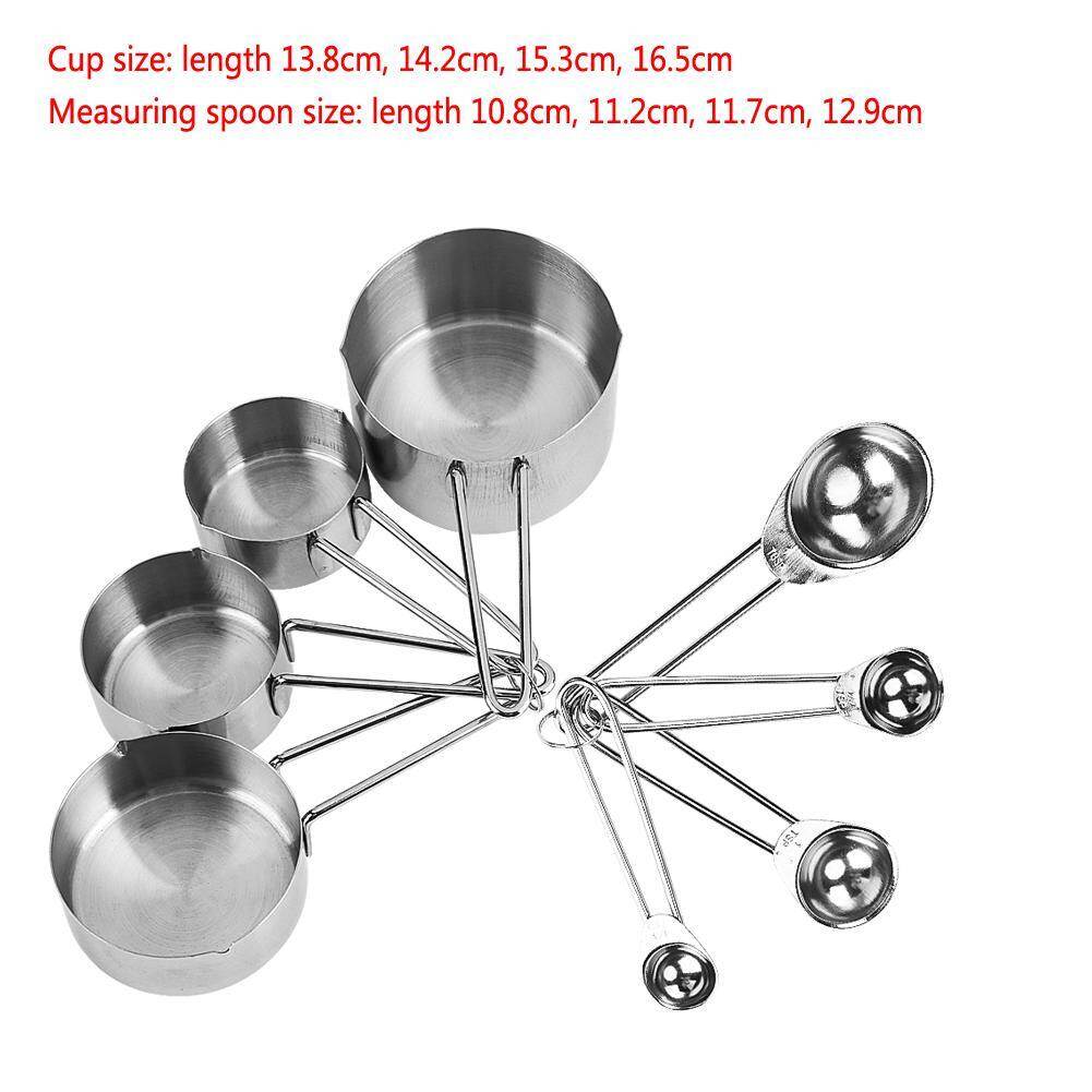 8pcs/set Stainless Steel Measuring Cups&Spoons Kit Sugar Coffee Milk Kitchen Gadget Baking Tool