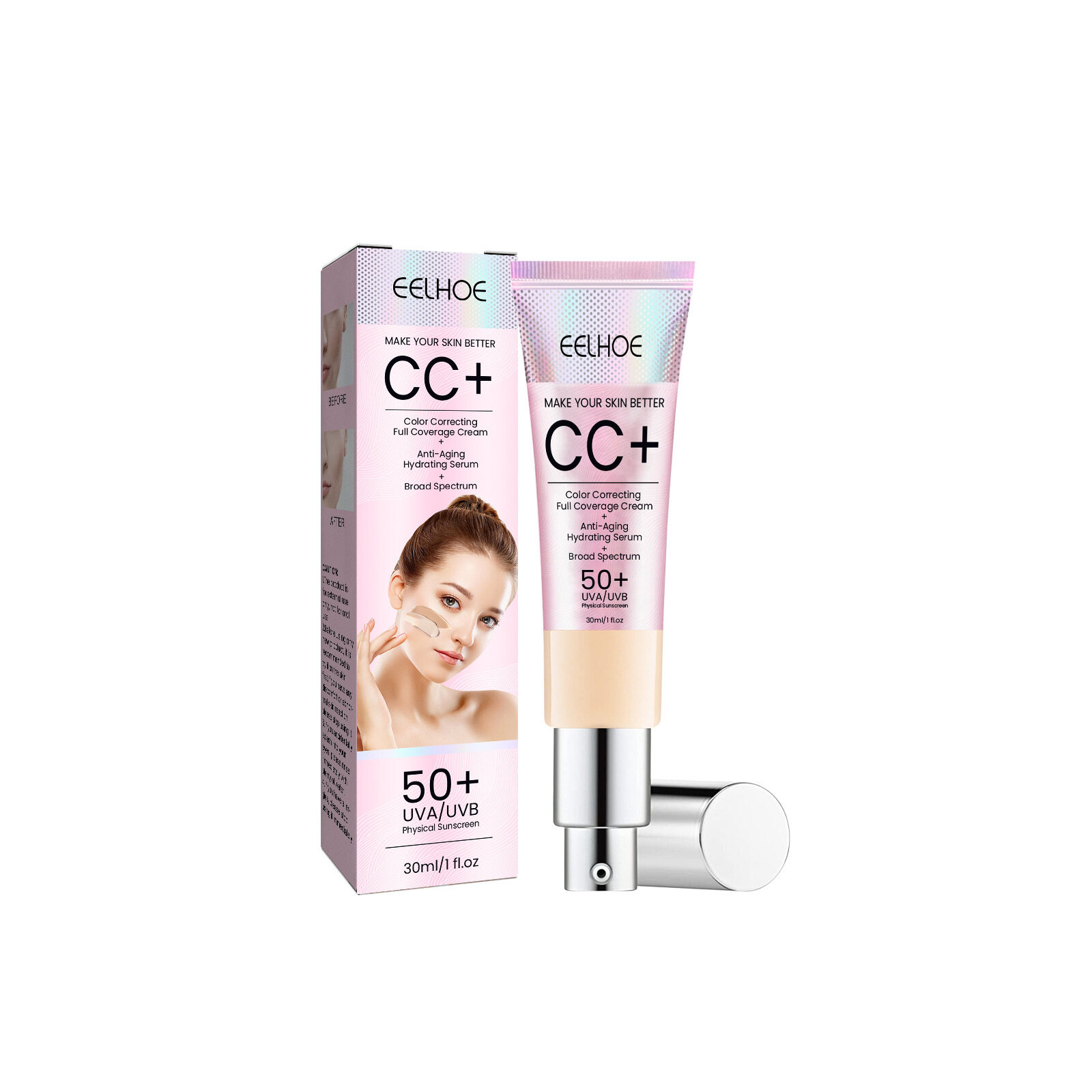 Eelhoe Color Correcting Cream Full Coverage Hydrating Serum Hide Blemish Sunscreen Facial Cares Skin Primer Beauty Makeup Full Coverage Liquid Foundation Brightening Cream Cc Lighting Color Correction Full Coverage Concealer
