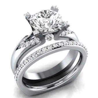Fashion Trend Silver Diamond Engagement Ring Set Jewelry Lazada Ph