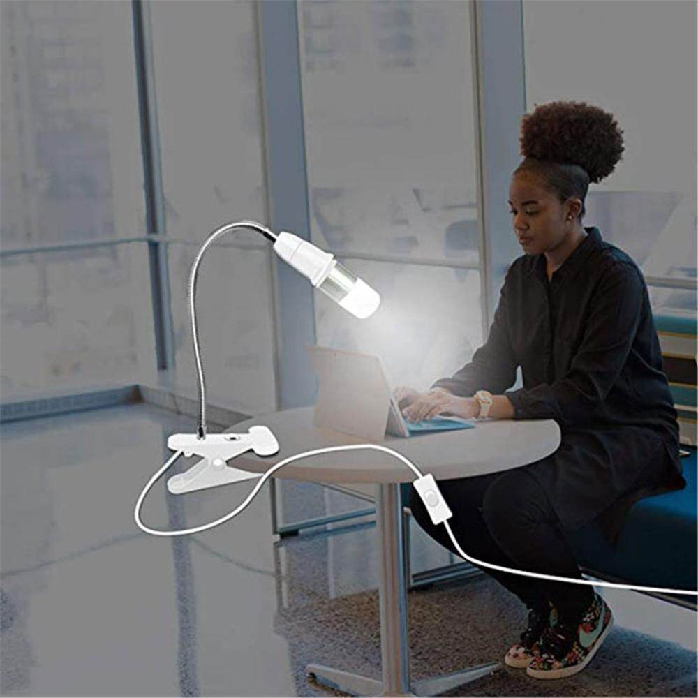 {hot} EU US Plug 360 Degrees Flexible Desk Lamp Holder E27 Base Light Socket Gooseneck Clip On Cable With On Off Switch for Home Plant