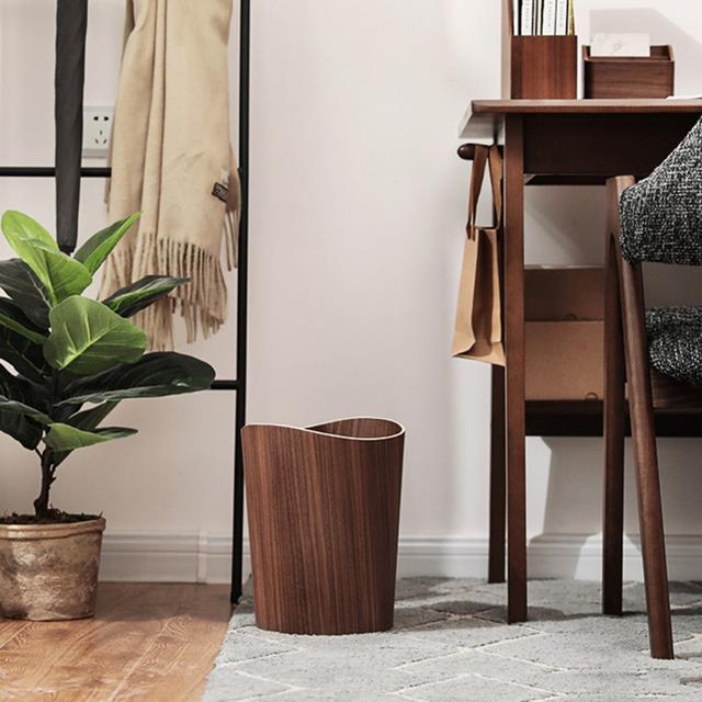 9L Garbage Bin Natural Solid Wood Round Trash Can Simple Household Wastebasket No Lid Kitchen Office Hotel Cleaning Tools