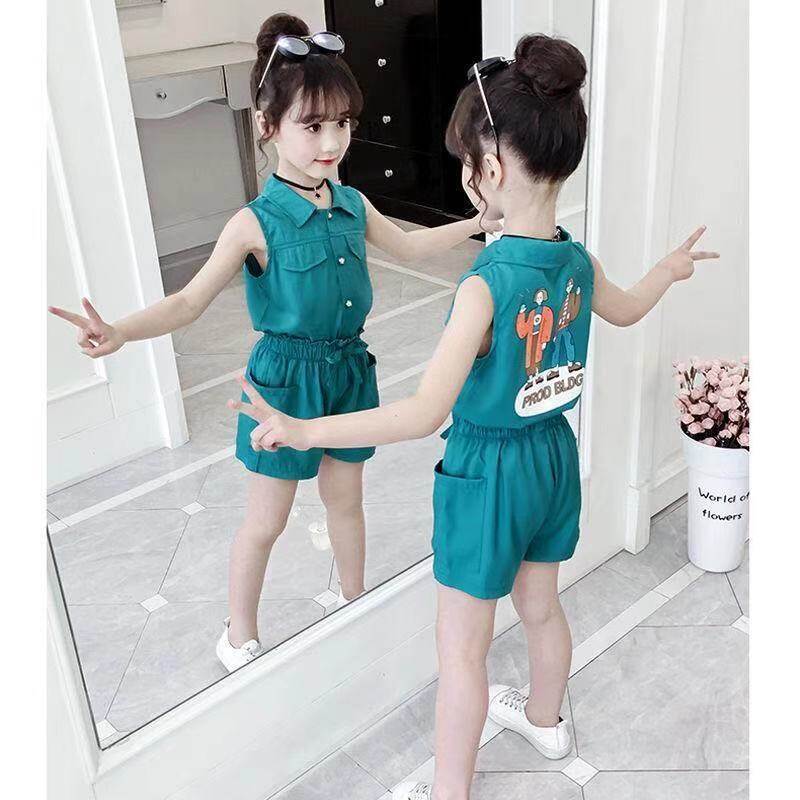 Bộ Quần Áo Thường Ngày Mùa Hè Cho Bé Gái 2-9 Tuổi Áo Không Tay In Hình Trẻ Em + Quần Ngắn Bộ Đồ Trẻ Em, Bộ Quần Áo Bé Gái Cho Trẻ Em