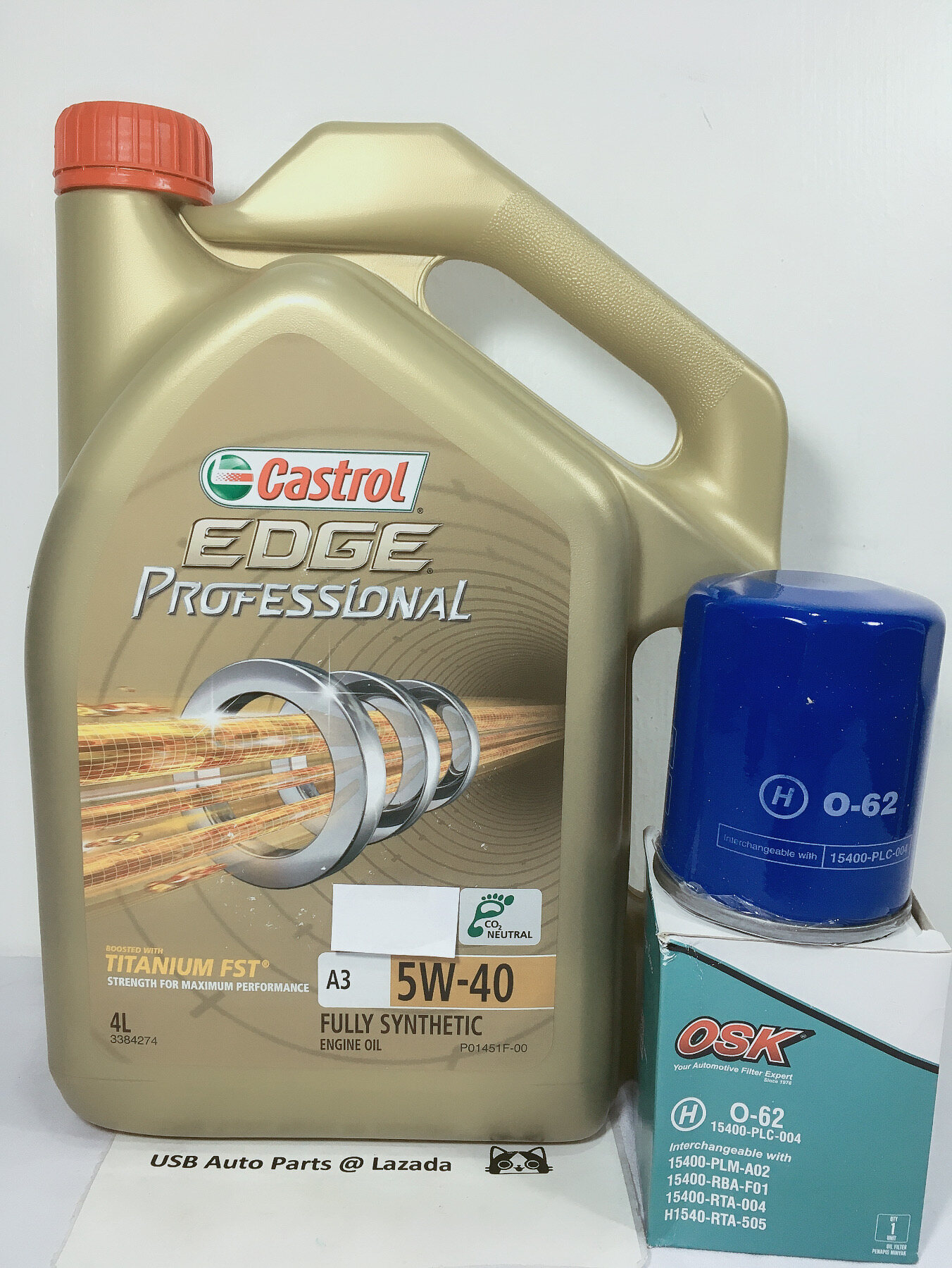 CASTROL 5W40 FULLY SYNTHETIC ENGINE OIL 4LITER AND OSK OIL FILTER O62