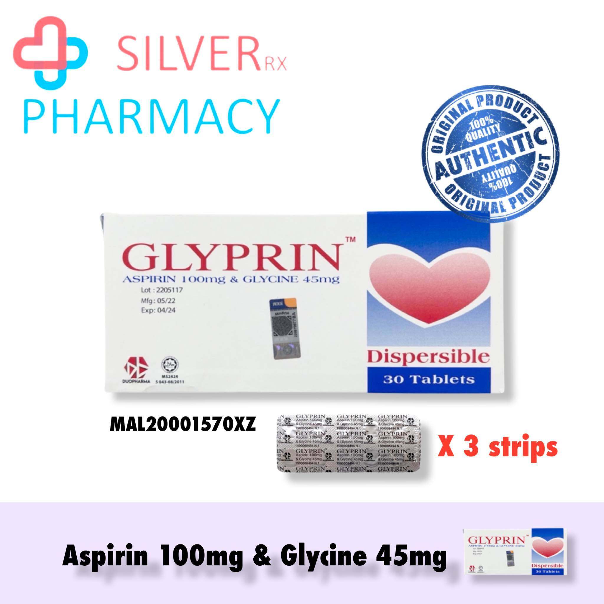 [Exp 04/2024] Glyprin Aspirin 100mg & Glycine 45mg [30 tablets] Lazada