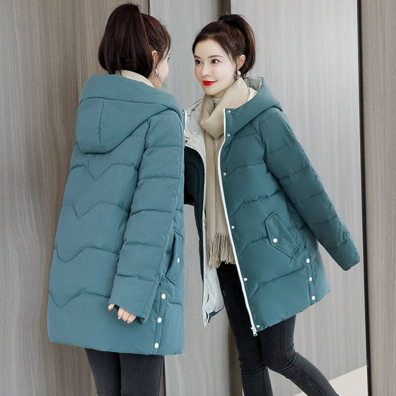 Down Cotton Jacket Women's Medium Length 2022 New Korean Version Loose Thin Thickened Large Cotton Jacket Winter Coat