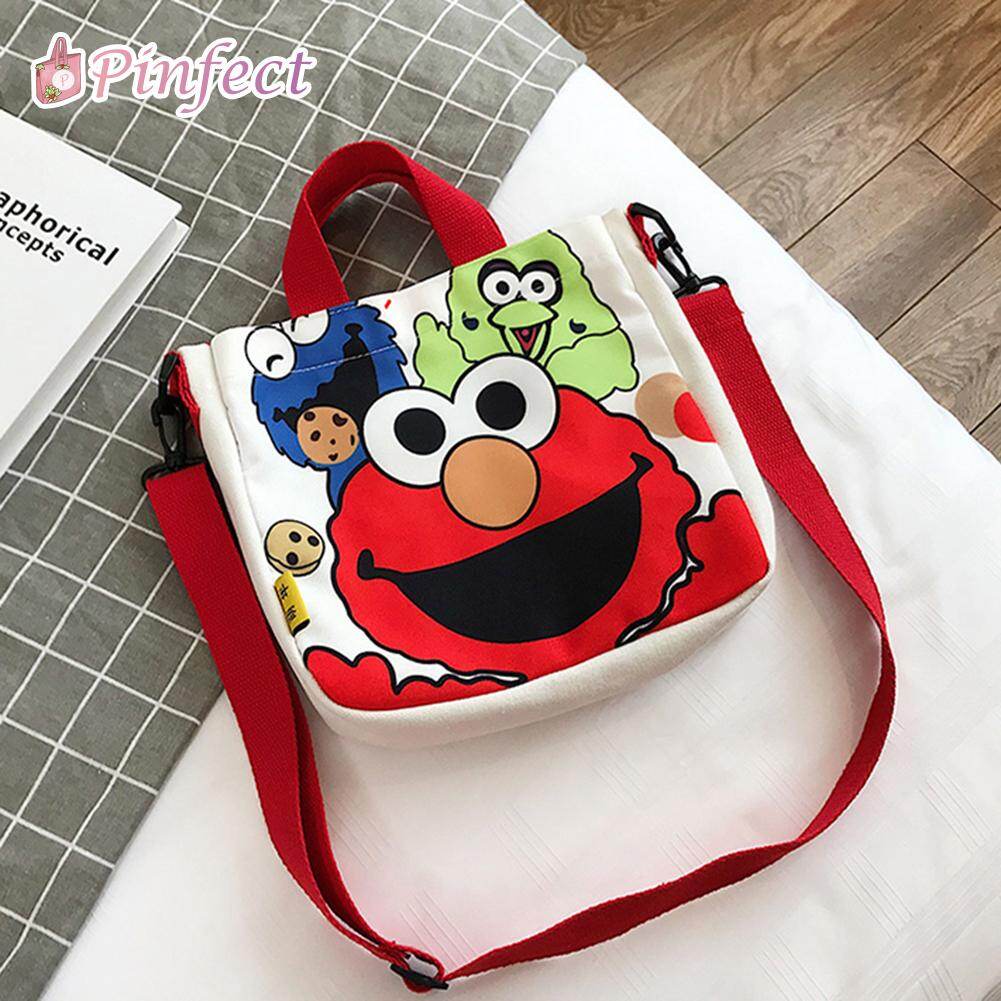 [Pinfect] Sesame Street Elmo COOKIE MONSTER Cute Cartoon Fashion Canvas Women Shoulder Messenger Bag Female Girls Street Daily Crossbody Top-handle Travel Handbags