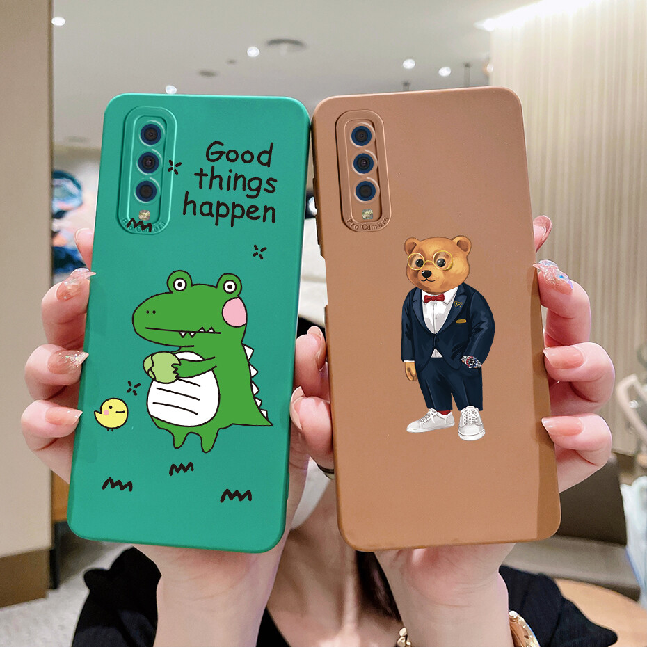 For samsung galaxy a7 2018 case sm-a750f square liquid silicone cute dinosaur cover for samsung a7 2018 case