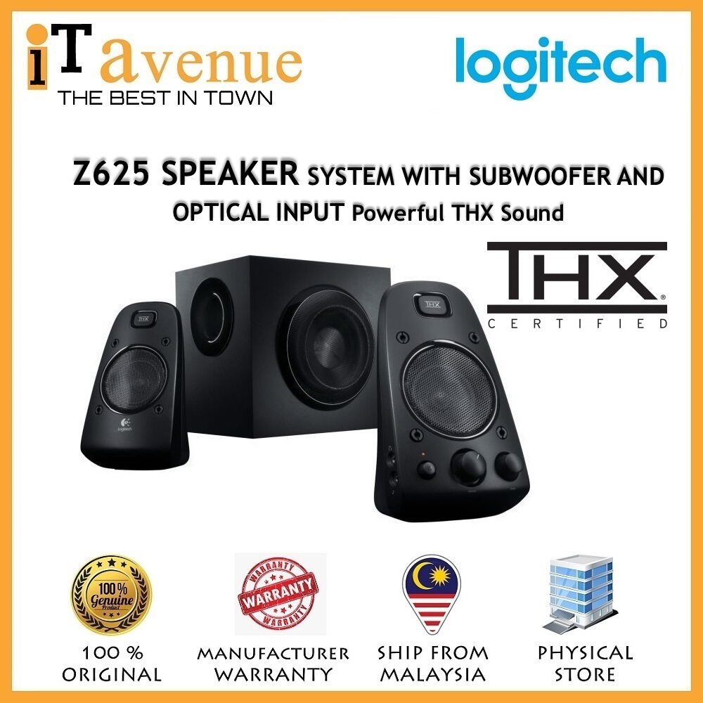 logitech z625 speaker system with subwoofer and optical input