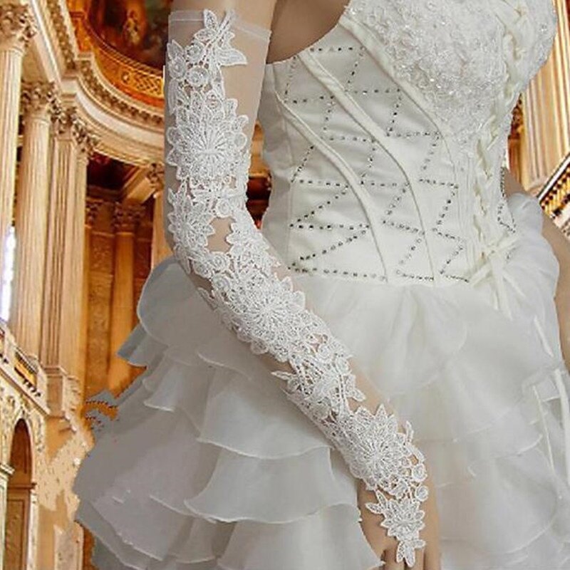 Pick me up ShopBride Hollow Lace Wedding Gloves Lengthened Fingerless Bridal Gloves Wedding Accessories