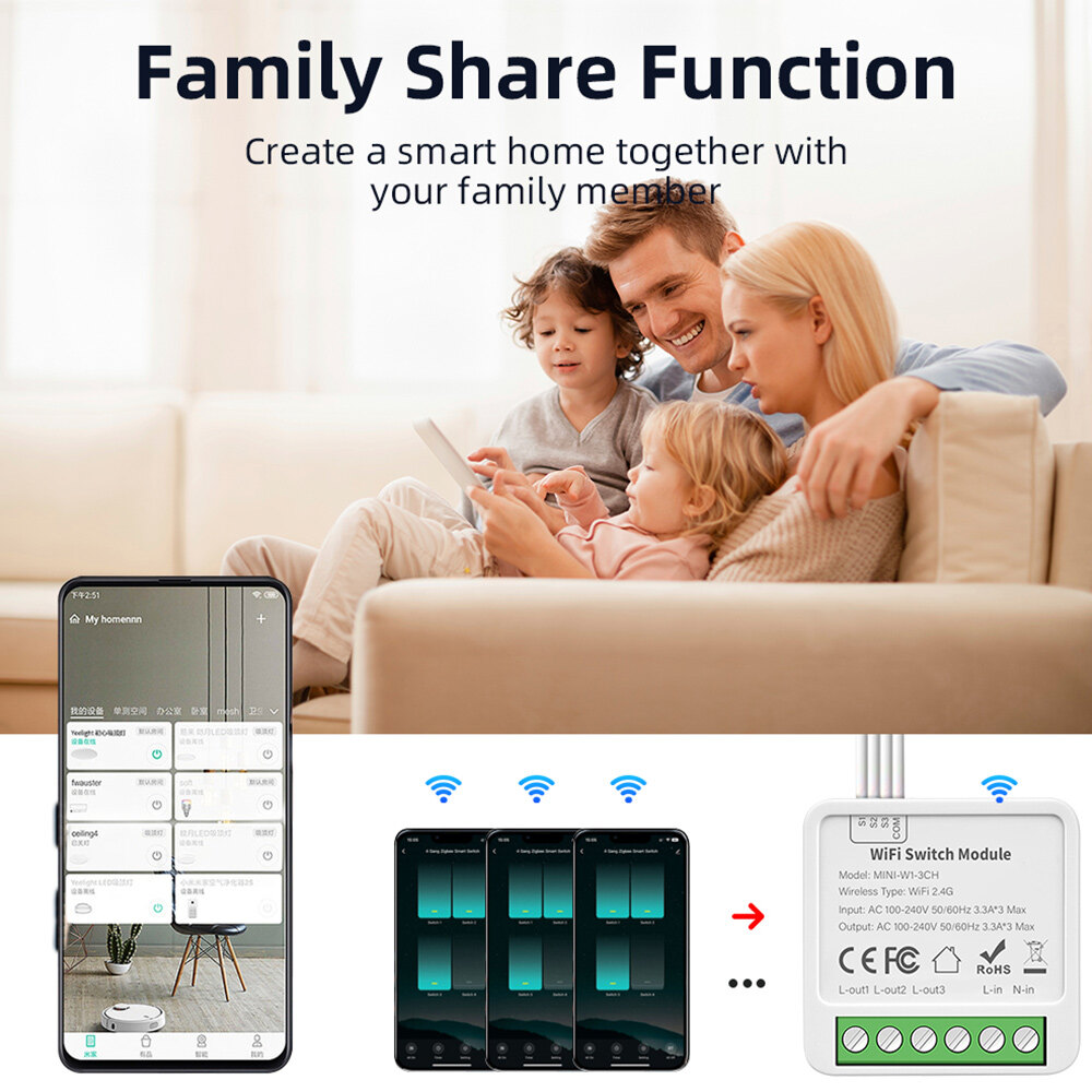 E Life Smart Store Tuya Wifi Smart Light Switch Module Supports 2 Way Control App Remote Control DIY Breaker 100-240V 2/3/4 Gang Tuya Smart WiFi Light Switch Mini Smart Circuit Breaker Smart Life Control Works For Alexa Google Home