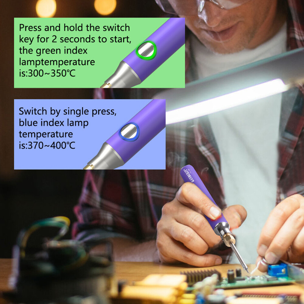 Smart Sensor 330~400°C 8W Handheld Portable Cordless Mini Electric Soldering Iron Temperature Adjustable Soldering Iron Household DIY Welding Tool Set