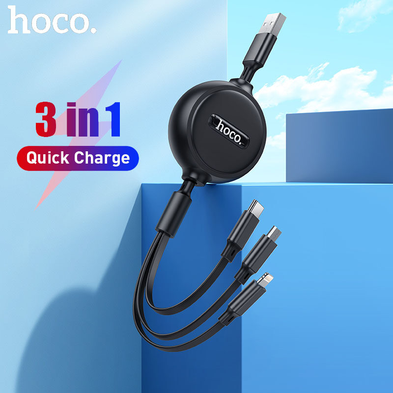 Hoco Original 3 in 1 Retractable USB Cable Fast Charging for Phone ...