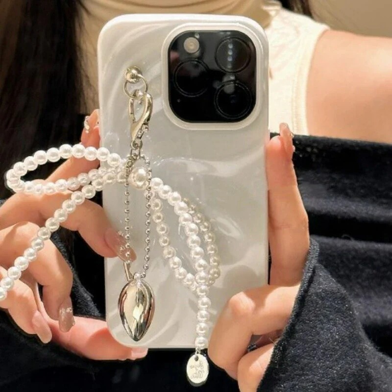 Korean Sweet Pearl Bow Keychain Heart Pendant Keyring Y2K Aesthetic Key Holder for Girls Handmade Bag Pendant Accessories
