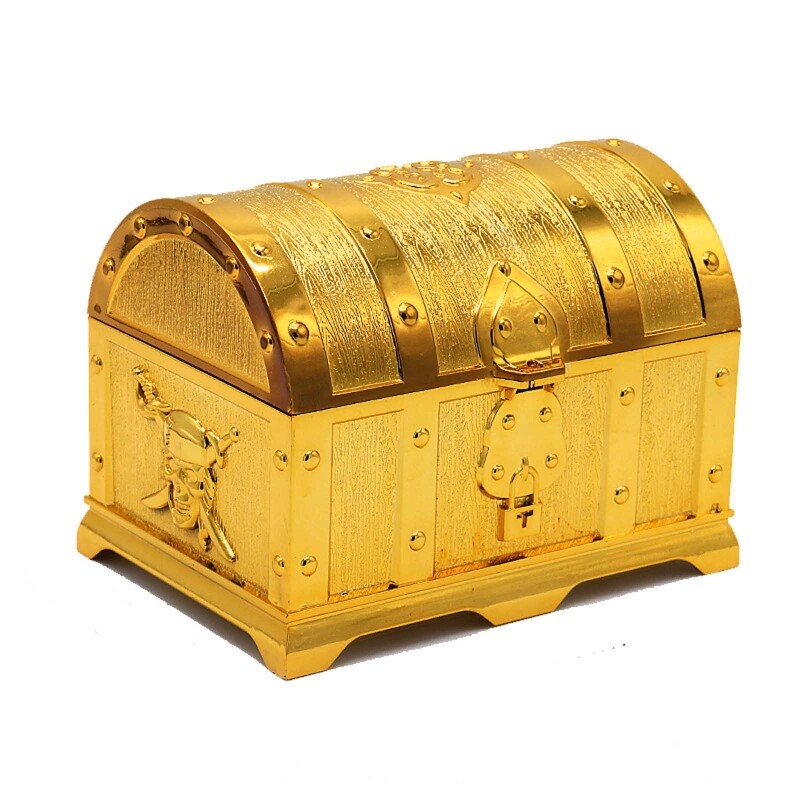 Pirate Treasure Chest Box Gem Jewelry Trinket Keepsake Coin Cash Storage Case Kids Toys Gifts Antique Party Favors Decor
